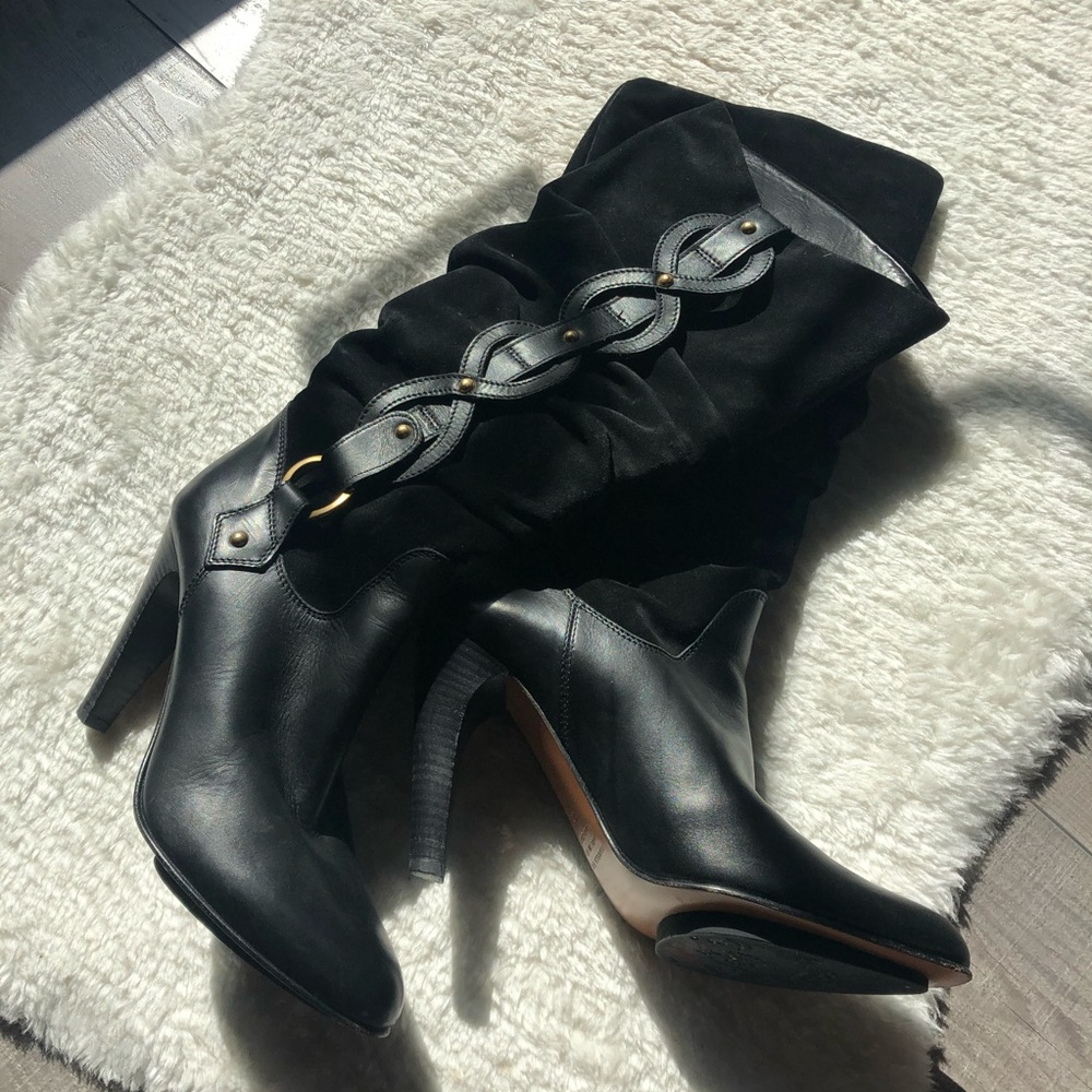 Italy Black Isabella Fiore Suede Leather Boots 8.5